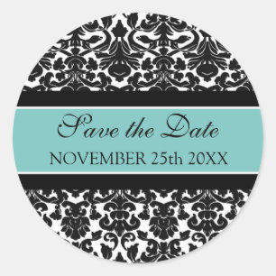 Aquamarin Damask Save the Date Umschlag Aufkleber