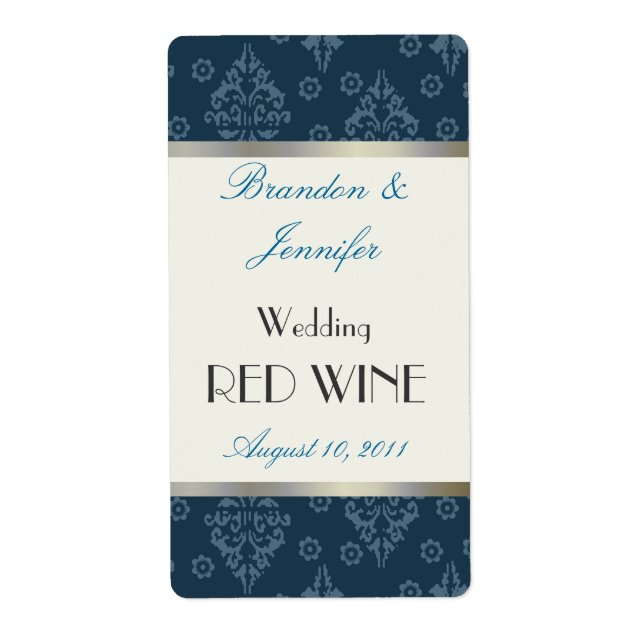 Aquamarin Damask Wedding Mini Wine Labels (Vorne)