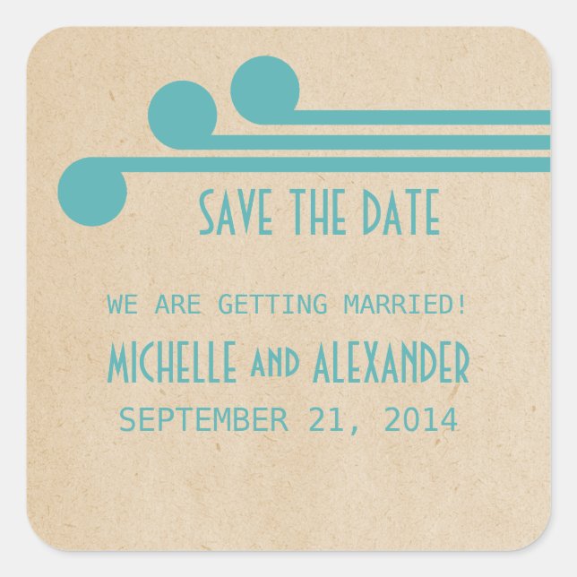 Aquamarin Deko Chic Save the Date Stickers (Vorderseite)