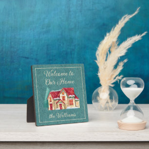 Aquamarin Denim Print Holiday Welcome Plaque 5.25- Fotoplatte