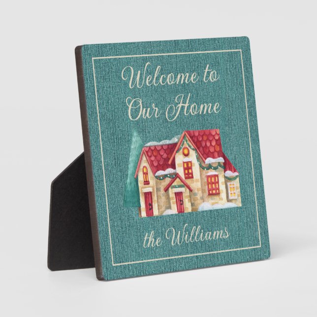 Aquamarin Denim Print Holiday Welcome Plaque 5.25- Fotoplatte (Vorderseite)