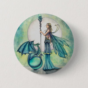 Aquamarin-Drache-Fee-Fantasy-Kunst Button