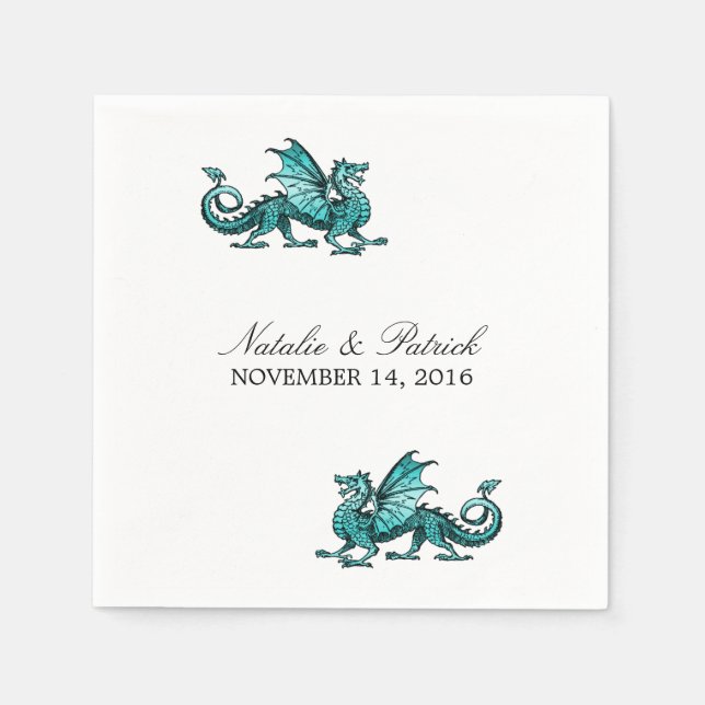 Aquamarin Dragon Wedding Paper Napkins Serviette (Vorderseite)