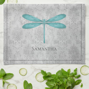 Aquamarin Dragonfly Damask Geschirrtuch