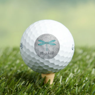 Aquamarin Dragonfly Damask Golfball