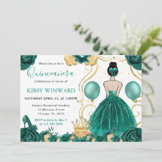 Aquamarin Dress Brünett Hair Princess Quinceanera Einladung