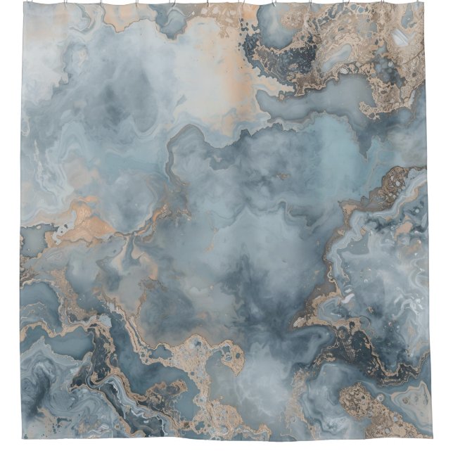 Aquamarin Dusty Blue Gray Beige Modernität Duschvorhang (Vorderseite)