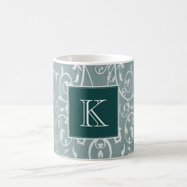 Aquamarin Elegant Blühe Monogramm-Tasse Kaffeetasse (Mittel)