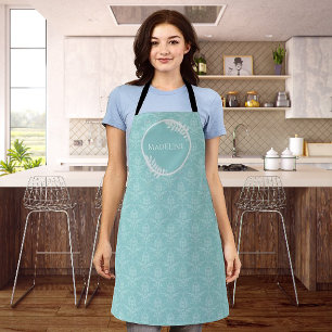 Aquamarin Elegante Damask Personalisierte Schürze