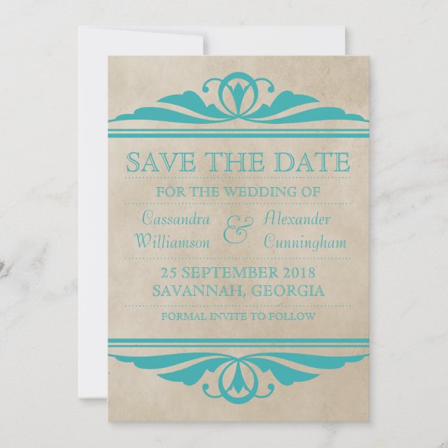 Aquamarin Eleganter Deko Save the Date einladen (Vorderseite)