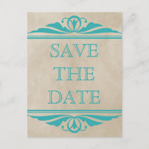 Aquamarin Eleganter Deko Save the Date Postkarte