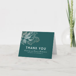 Aquamarin Foliage Elegant Wedding Vielen Dank Dankeskarte