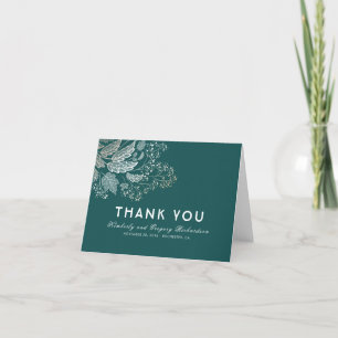 Aquamarin Foliage Elegant Wedding Vielen Dank Dankeskarte