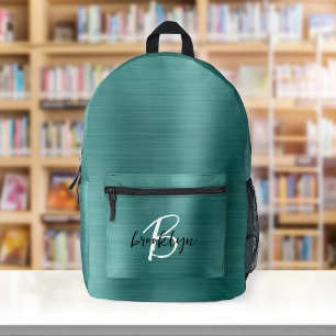 Aquamarin gebürstetes Schwarz-weißes Script Monogr Bedruckter Rucksack