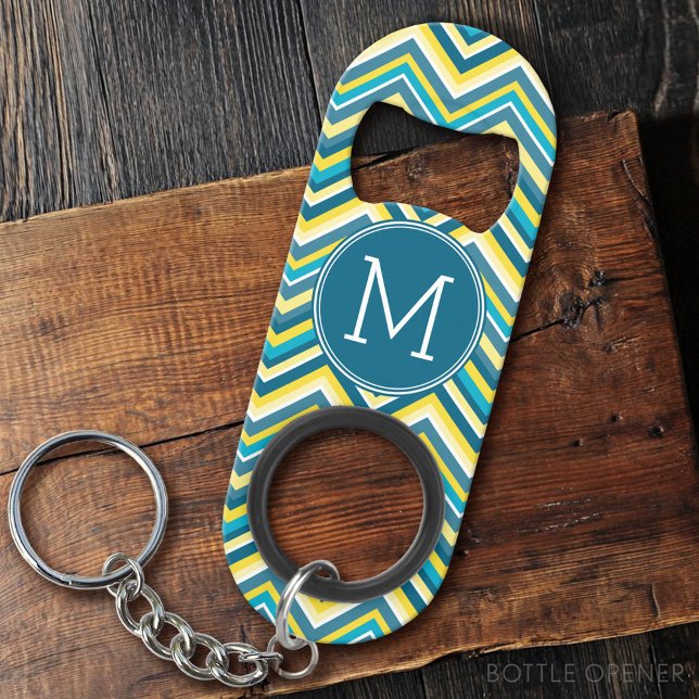 Aquamarin-gelb-farbiges Zickzack Muster Mini Flaschenöffner (Custom Bottle Opener)