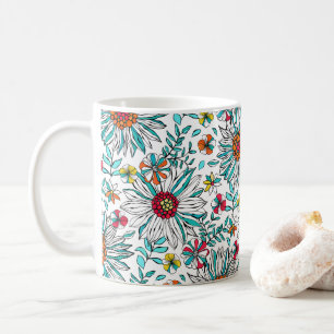 Aquamarin-gelb-orangefarbene Blume Muster Kaffeetasse