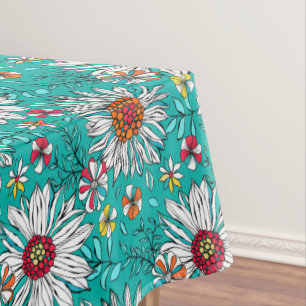 Aquamarin-gelb-orangefarbene Blume Muster Tischdecke