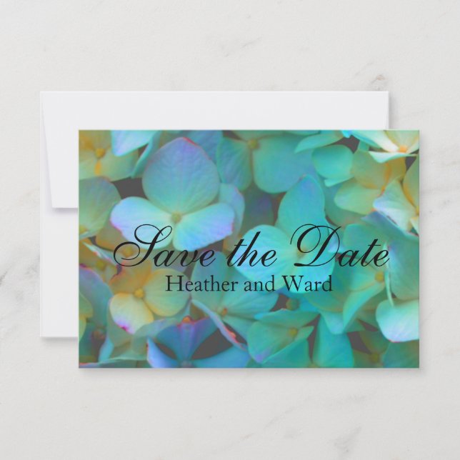 Aquamarin-gelb-rosa Hydrangeas Blume Save The Date (Vorderseite)