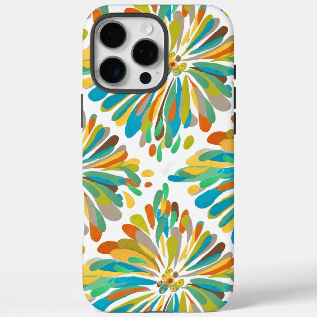 Aquamarin-Gelbe Chrysanthemum Case-Mate iPhone Hülle (Rückseite)