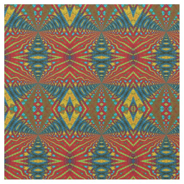 Aquamarin-gelbe, moderne Ethnic Textile Tribal Pri Stoff (Nahaufnahme)