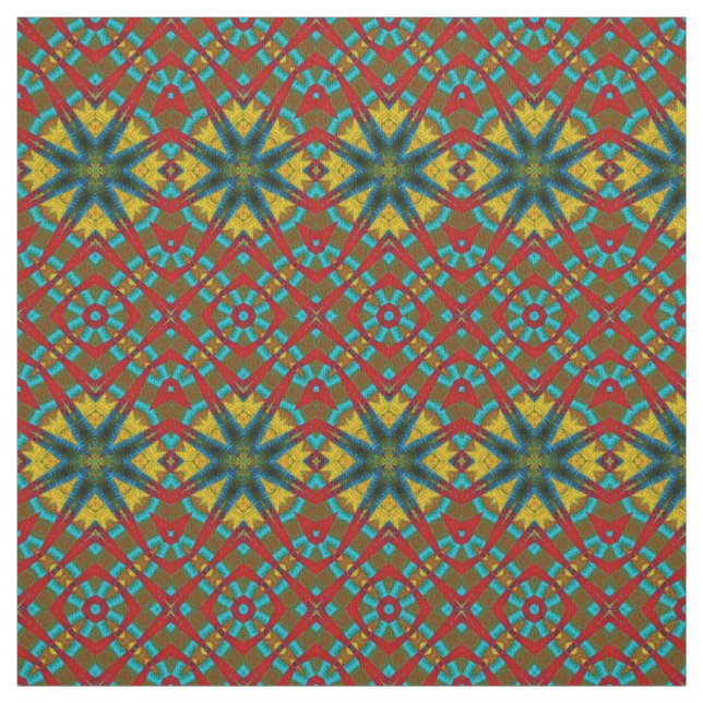Aquamarin-gelbe, moderne Ethnic Textile Tribal Pri Stoff (Muster)