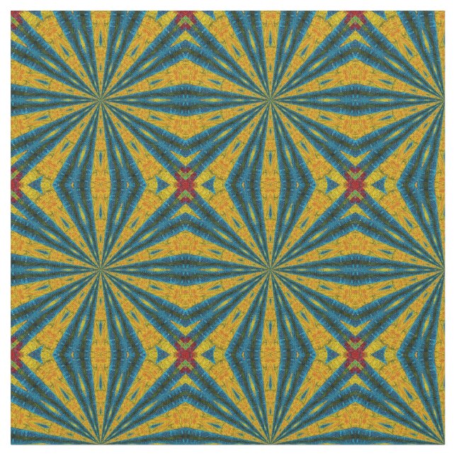 Aquamarin-gelbe, moderne Ethnic Textile Tribal Pri Stoff (Nahaufnahme)