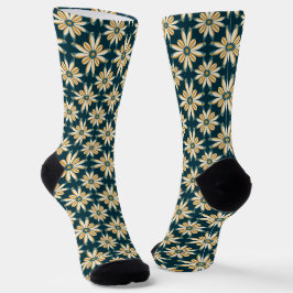 Aquamarin-Gelbe Retro-Daisy-Muster Crew Socken