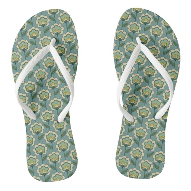 Aquamarin-gelbes Blumenmuster Flip Flops (Fußbett)
