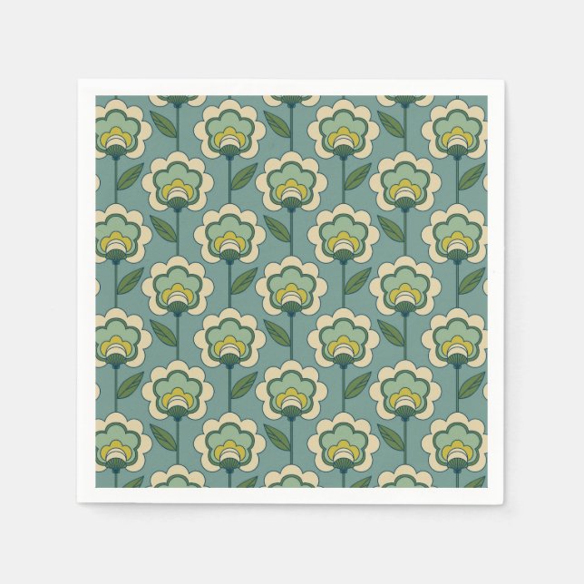 Aquamarin-gelbes Blumenmuster Serviette (Vorderseite)