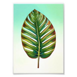 Aquamarin-gelbes tropisches Leaf mit grün grün Fotodruck