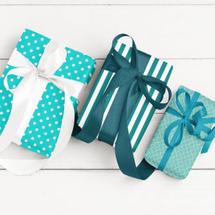 Aquamarin Gemustert Geschenkpapier Set
