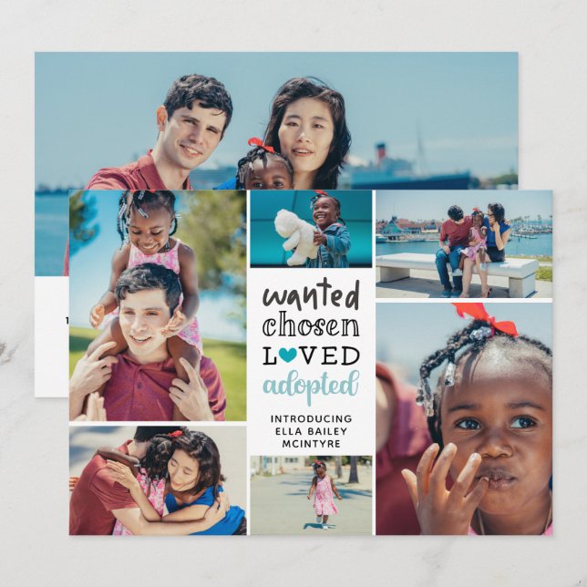 Aquamarin Gewollt ausgewählte Adoptiert FotoCollag Ankündigung (Vorne/Hinten)