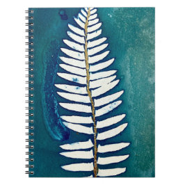 Aquamarin Gilded Cyanotype Fern Spiral Notebook Notizblock