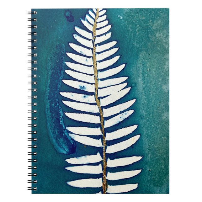 Aquamarin Gilded Cyanotype Fern Spiral Notebook Notizblock (Vorderseite)