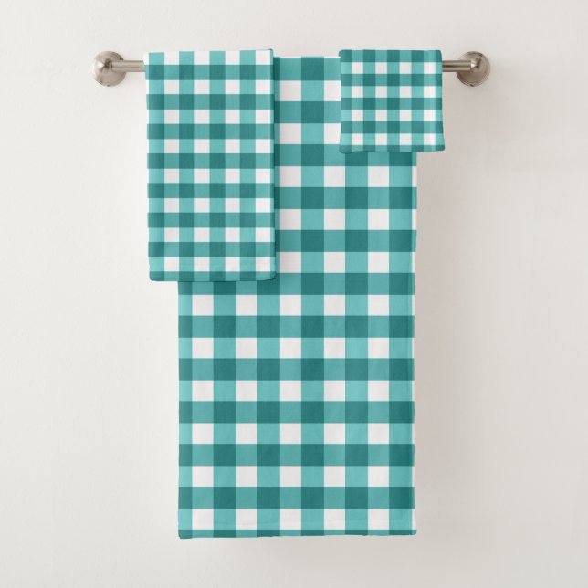 Aquamarin Gingham Badhandtuch Set (Insitu)