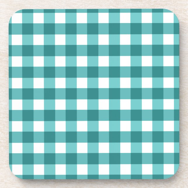 Aquamarin Gingham Getränkeuntersetzer (Vorderseite)