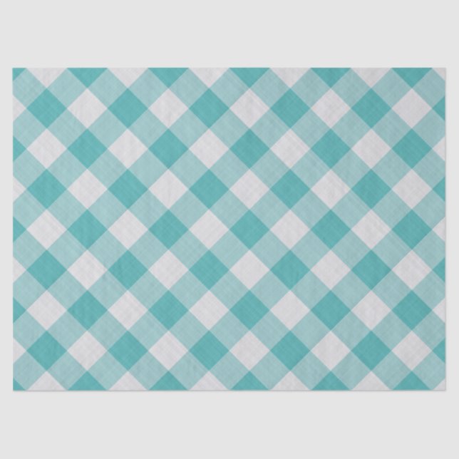 Aquamarin Gingham Karos Muster Geometrisch Seidenpapier (Vorderseite)