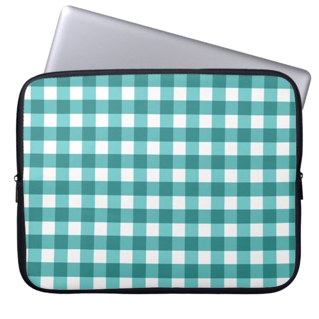 Aquamarin Gingham Laptopschutzhülle (Vorderseite)