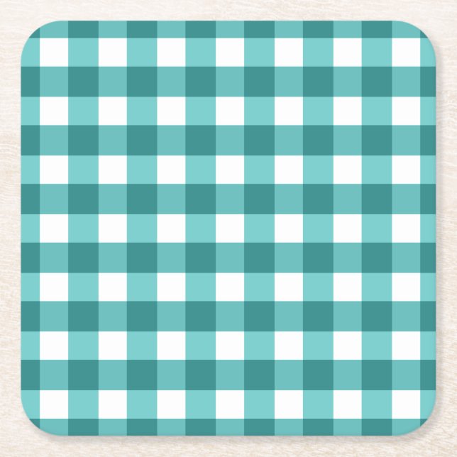 Aquamarin Gingham Rechteckiger Pappuntersetzer (Vorderseite)