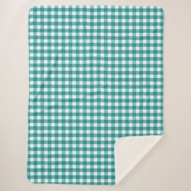 Aquamarin Gingham Sherpadecke (Vorderseite)