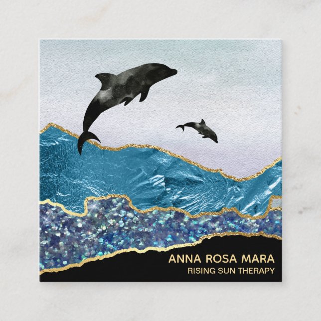 *~* Aquamarin Glam Beach Delphine Gold Glitzer Bla Quadratische Visitenkarte (Vorderseite)