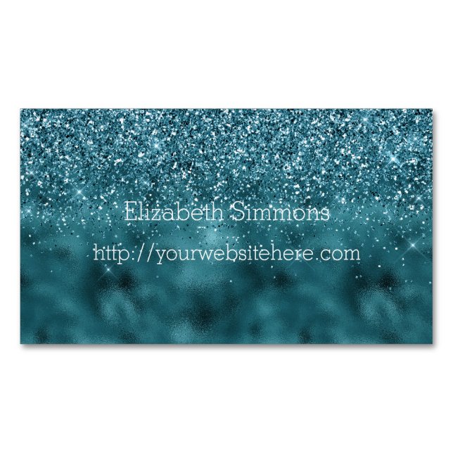 Aquamarin Glam Glitzy Glitzer Magnetische Visitenkarte (Vorderseite)