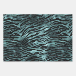 Aquamarin Glam Zebra Glitzer Geschenkpapier Set