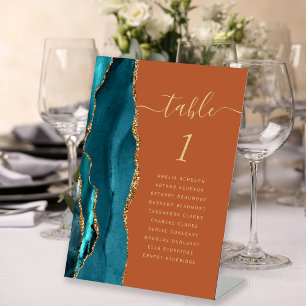 Aquamarin Gold Agate Burnt Orange Wedding Tischnum Sockelschild