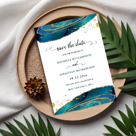 Aquamarin Gold Agate Save the Date Einladung