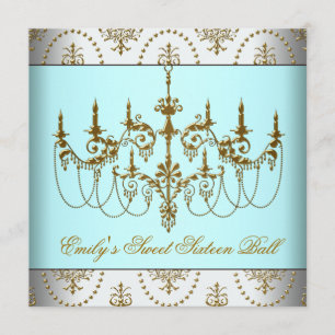 Aquamarin Gold Chandelier Classy 16 . Geburtstag B Einladung