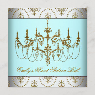 Aquamarin Gold Chandelier Classy 16 . Geburtstag B Einladung