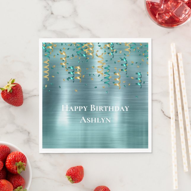 Aquamarin Gold Confetti Birthday Serviette (Beispiel)