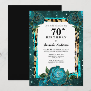 Aquamarin Gold Floral 70. Geburtstag Einladung
