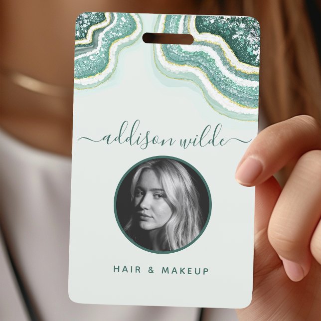 Aquamarin Gold Glitzer Agate Geode Luxe ID Abzeich Ausweis (Von Creator hochgeladen)